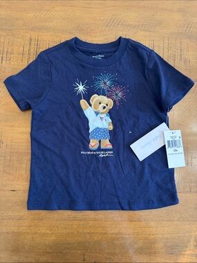 Ralph Lauren Navy Polo Bear Short-Sleeve Tee with Fireworks